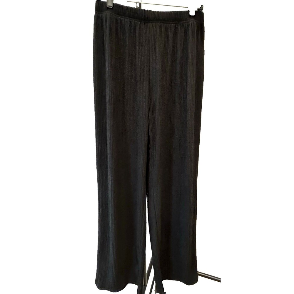 Dazy Womens Wide Leg Pants Flowy Elastic Waist Size XL Ribbed Texture Black NWOT